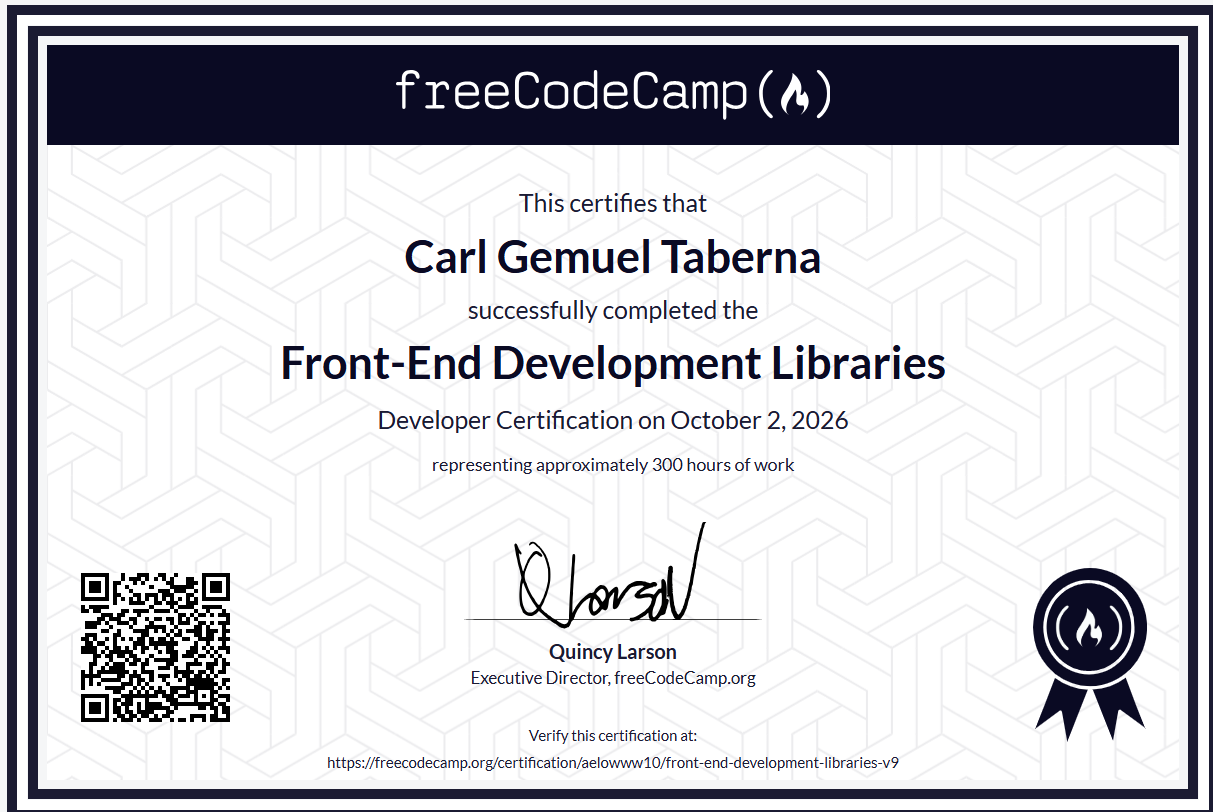 Front-End Development Libraries Certificate preview