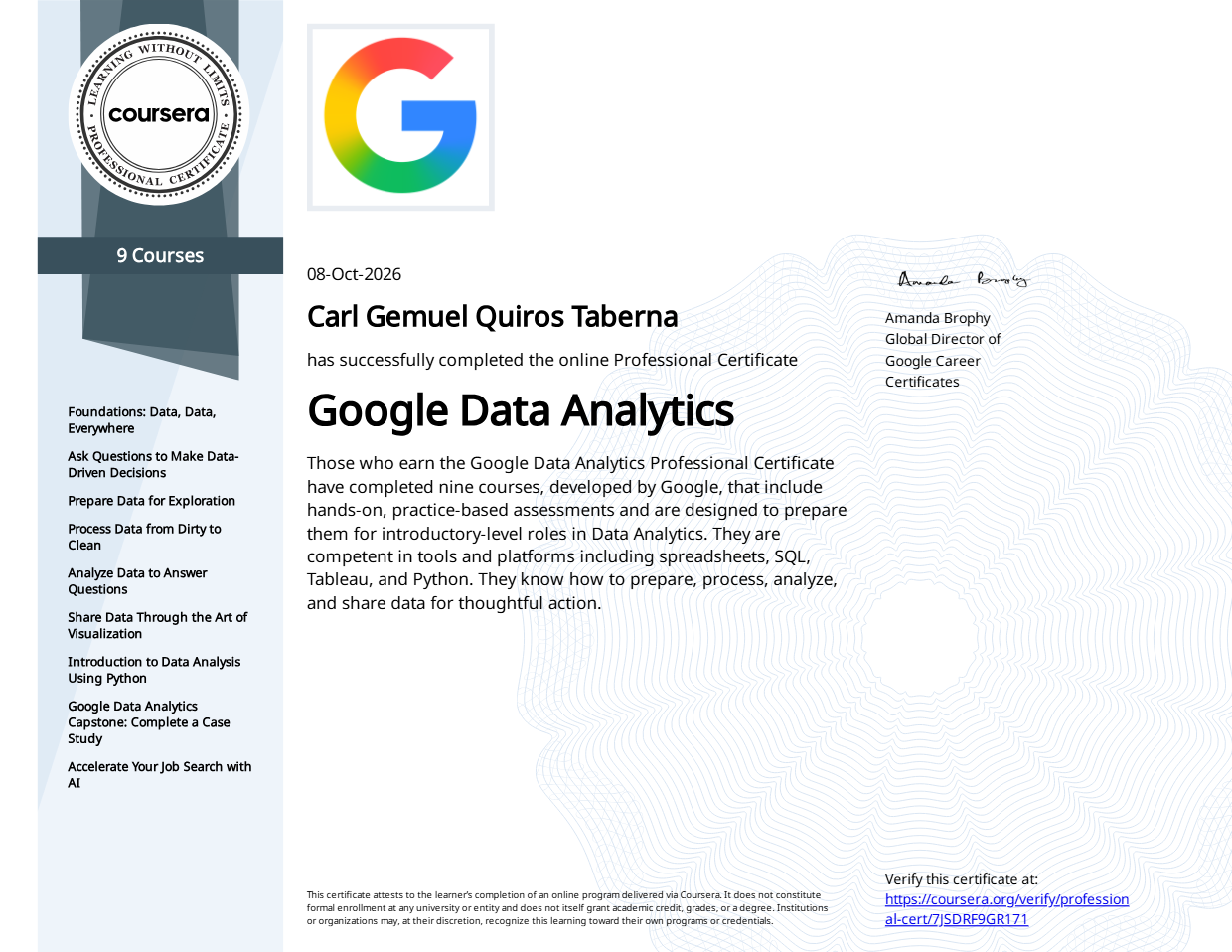 Google Data Analytics Professional Certificate preview