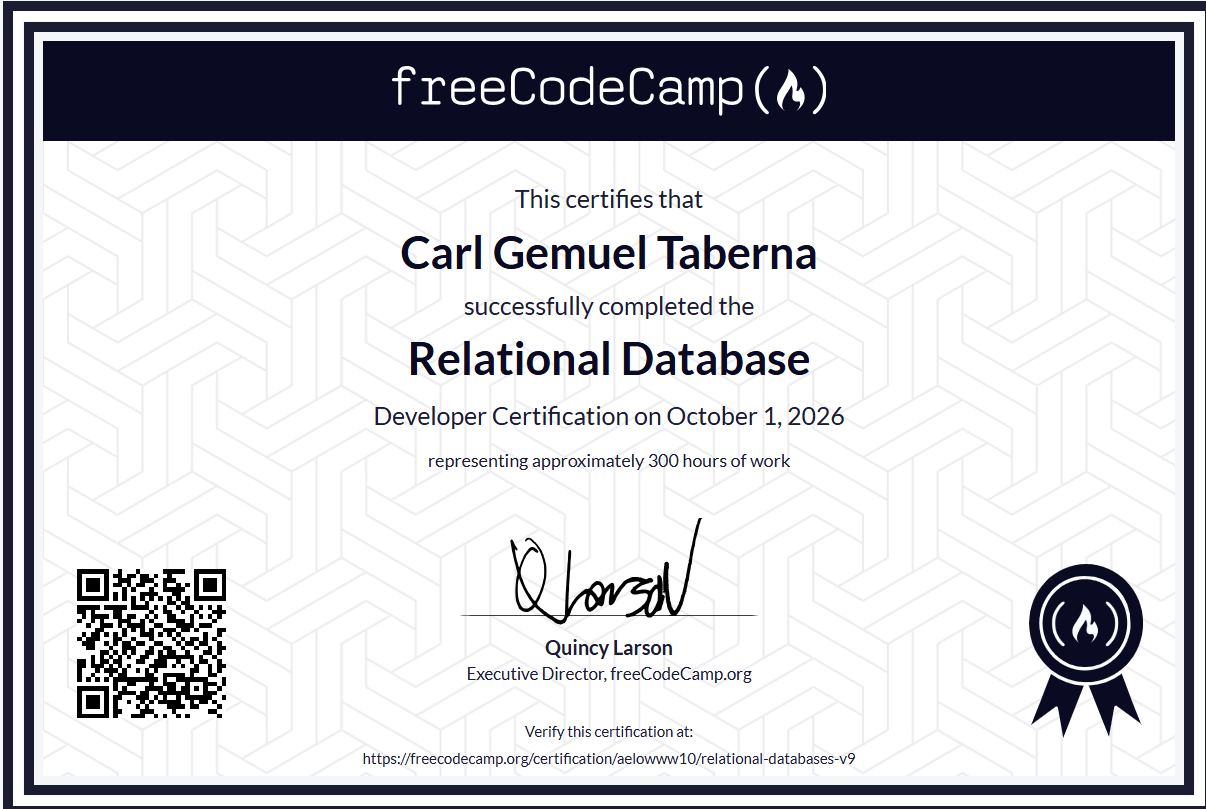 Relational Database Certificate preview