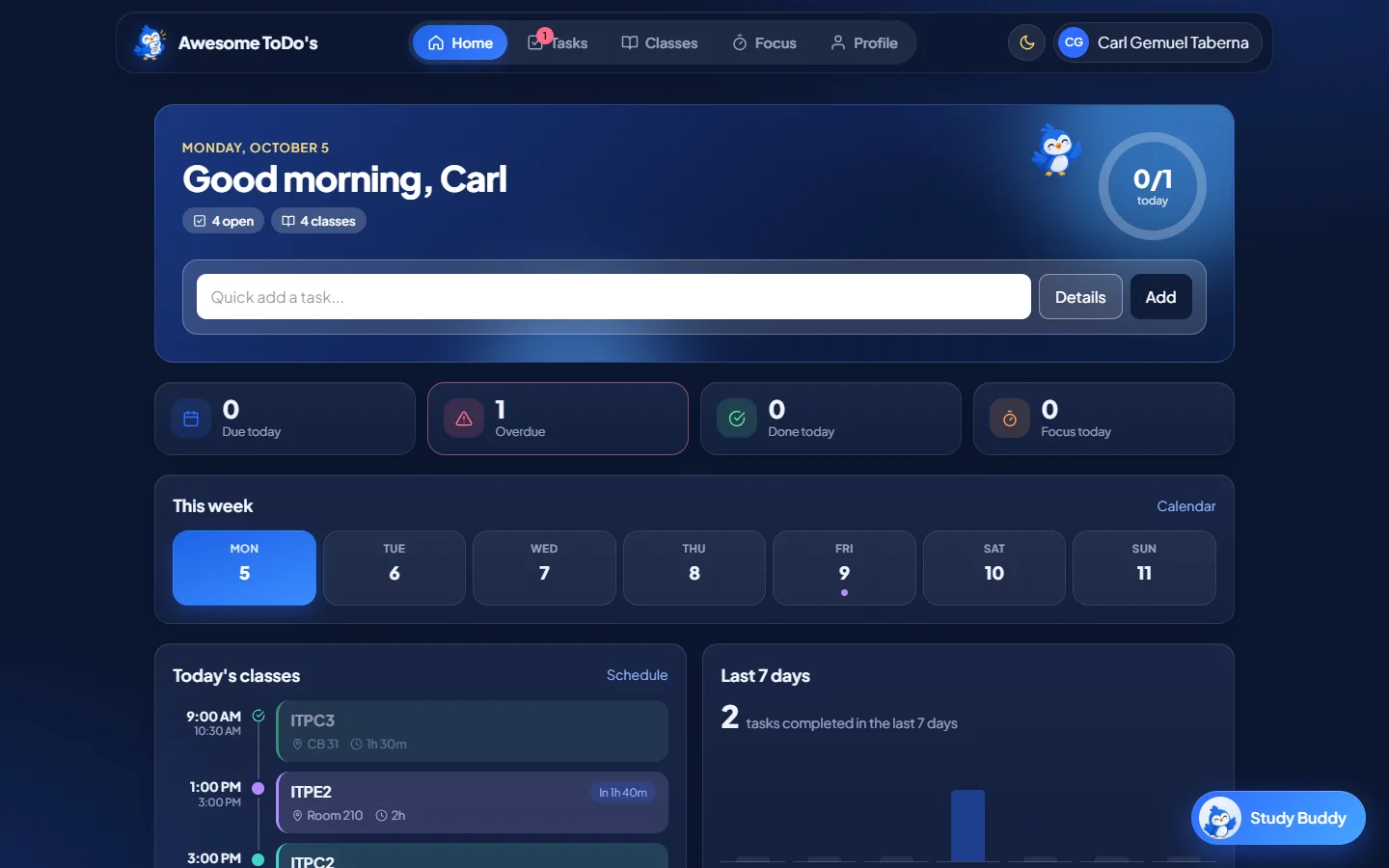 Awesome ToDo's dashboard on desktop