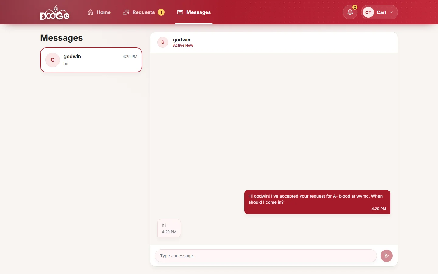 Chat between a donor and a seeker