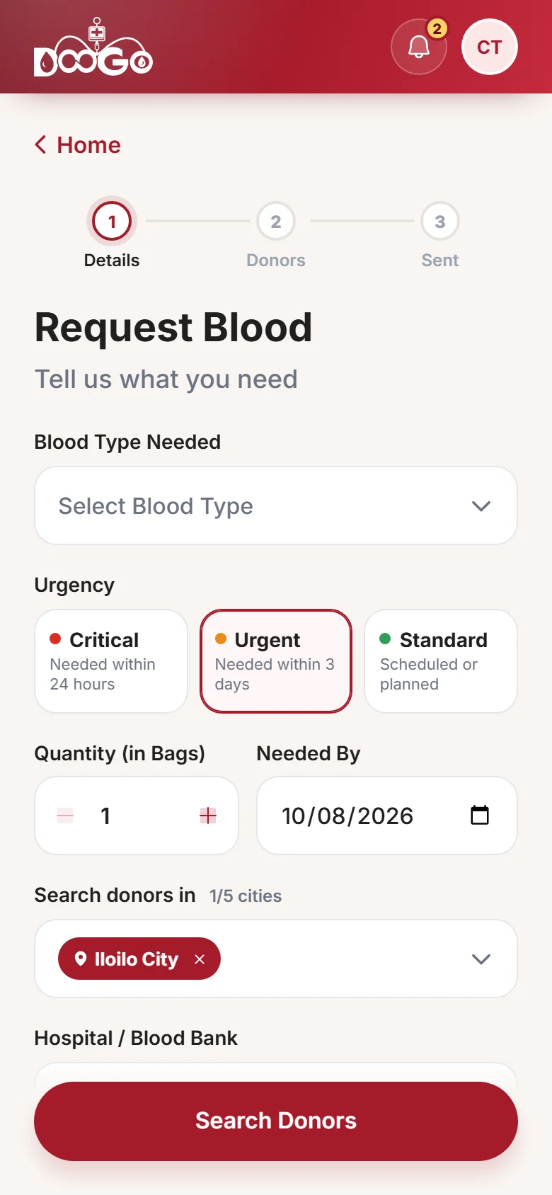 Request blood form on mobile