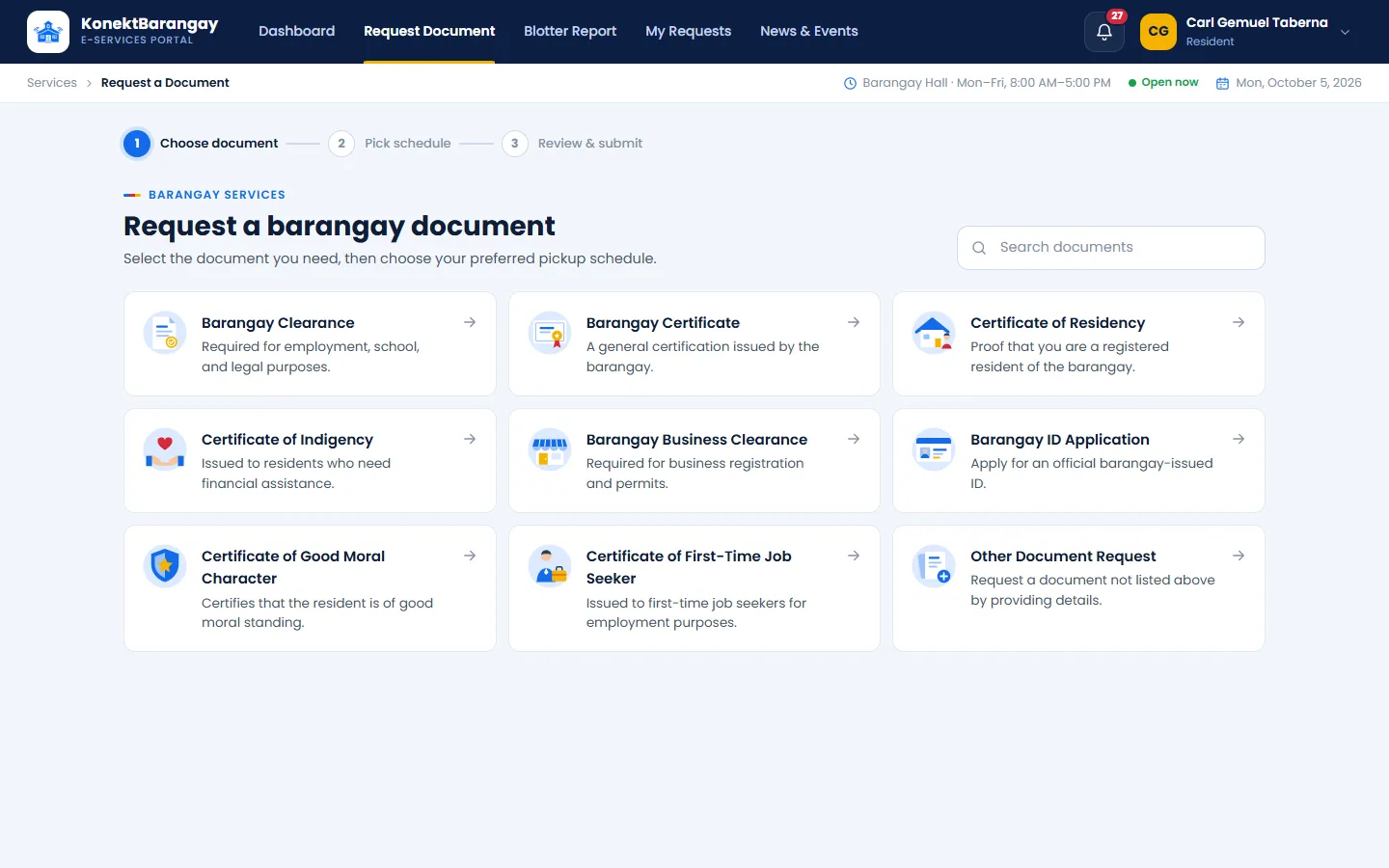 Document types residents can request