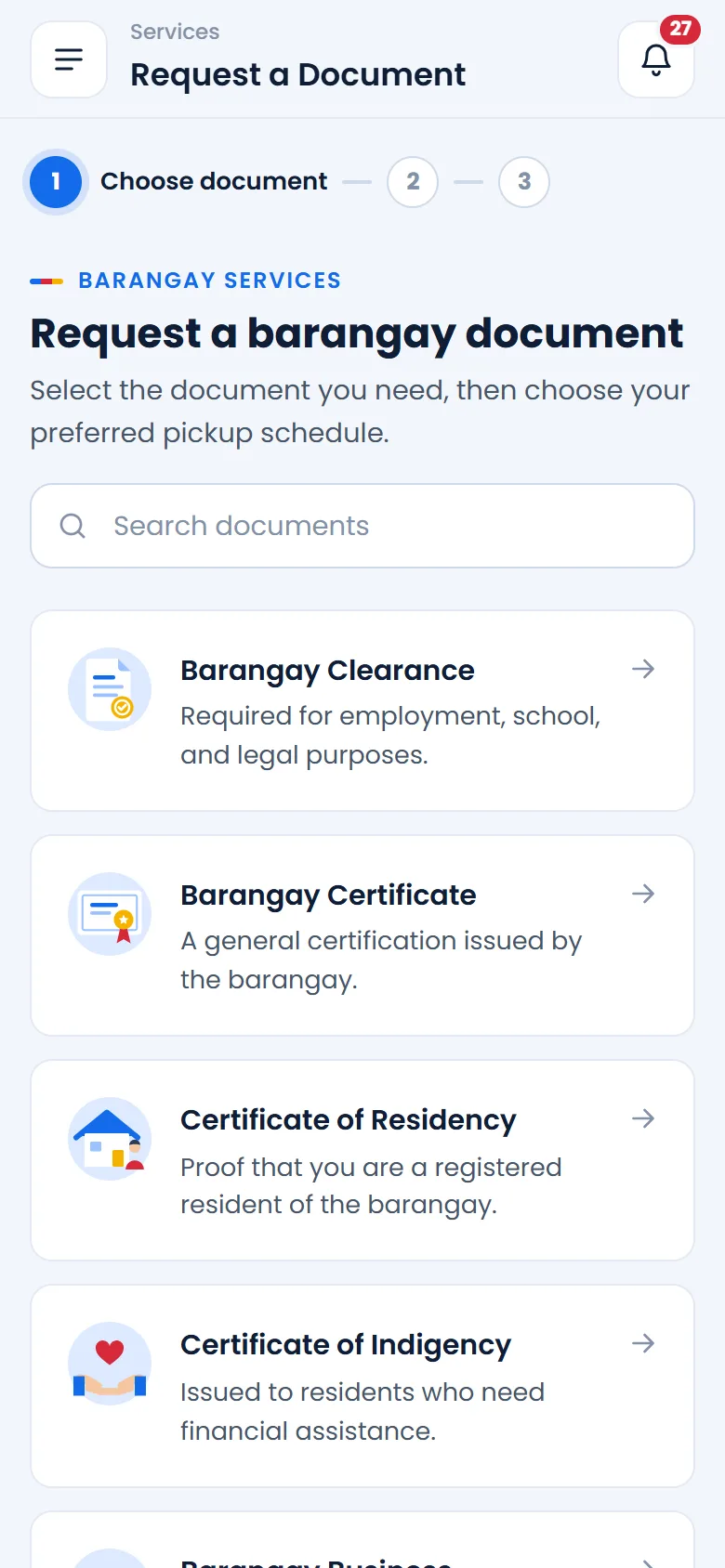 Document selection on mobile