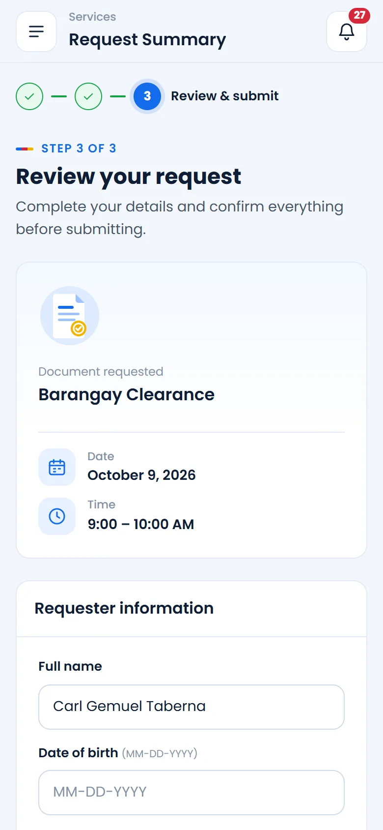 Request summary on mobile