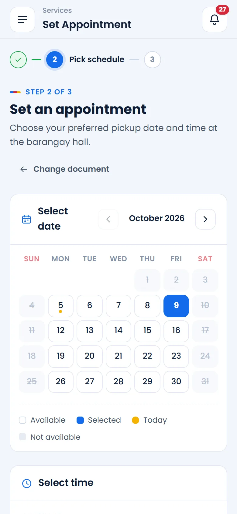 Appointment calendar on mobile