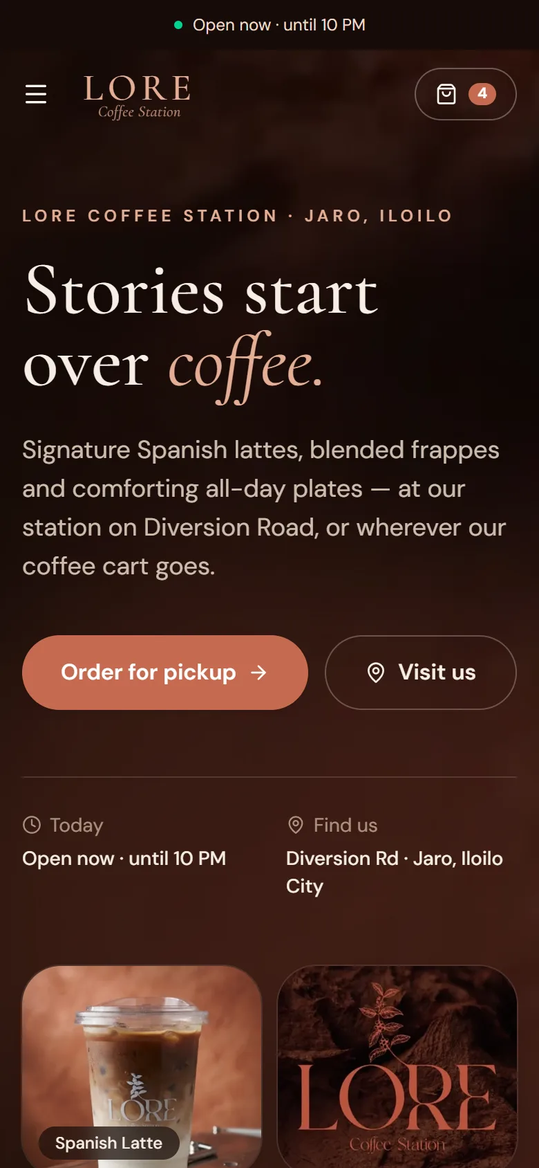 Home page on mobile