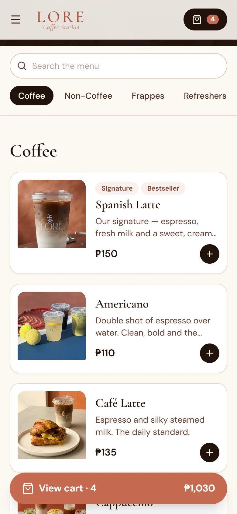 Menu on mobile
