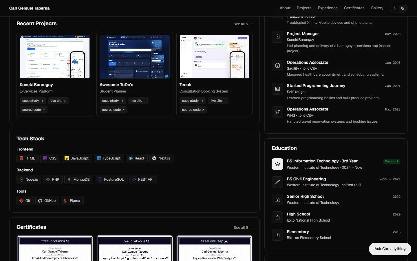 Projects page with desktop and phone previews
