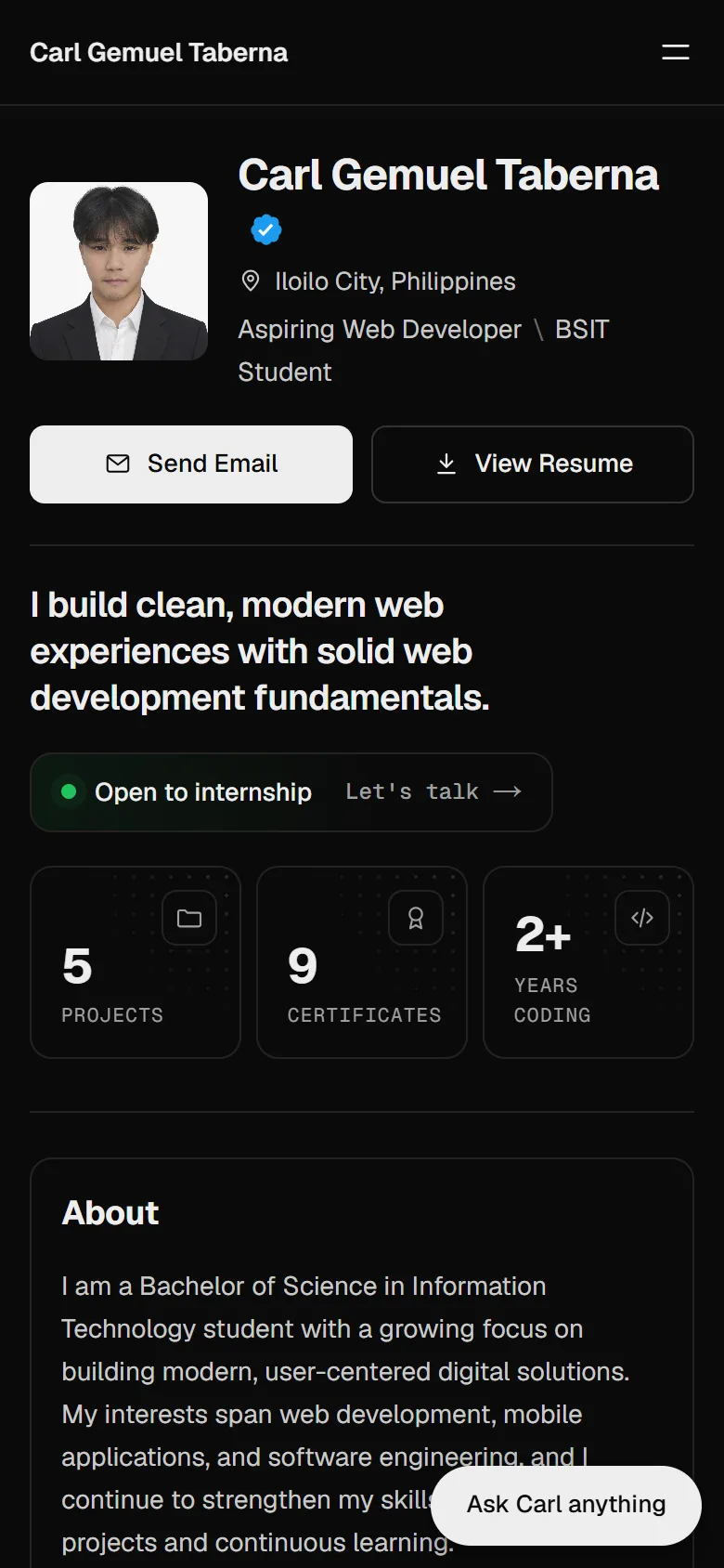 Profile header on mobile