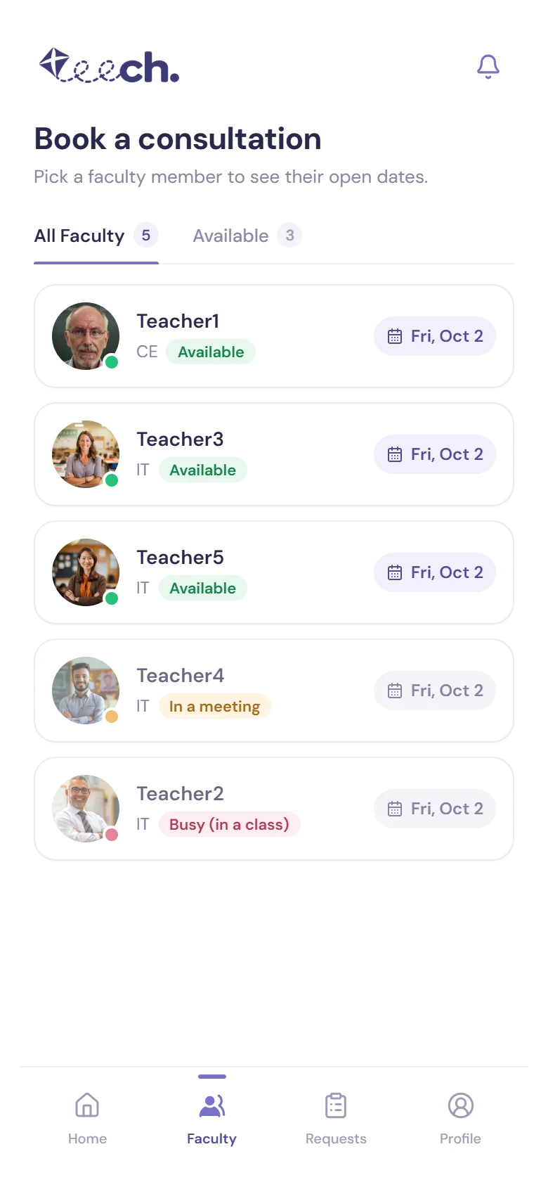 Faculty list on mobile